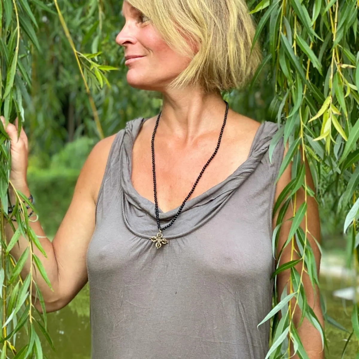 Double Dorje Necklace with Onyx - Symbol of Enlightenment