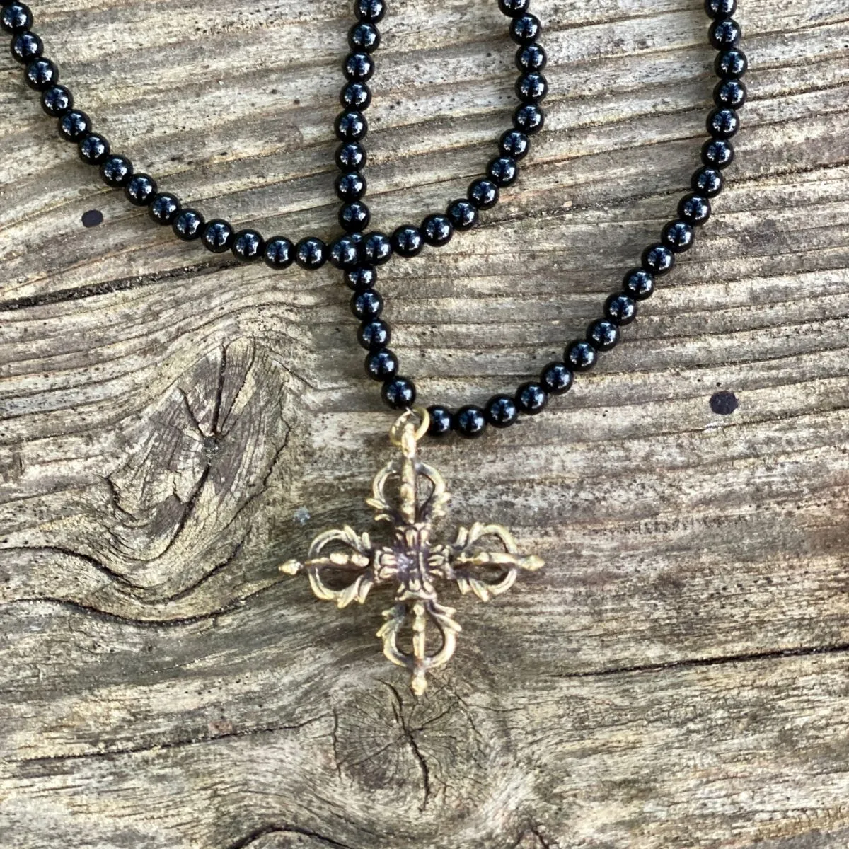 Double Dorje Necklace with Onyx - Symbol of Enlightenment