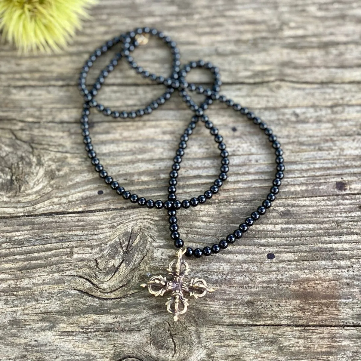 Double Dorje Necklace with Onyx - Symbol of Enlightenment