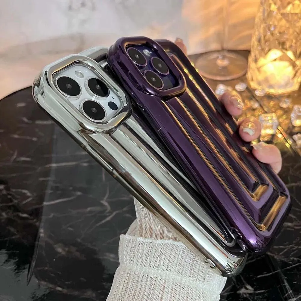 Electroplated 3D Stripe Soft Case for iPhone 14 13 12 Pro Max 11 14Plus Shell Shockproof Luggage Box Air-Bags Glossy Cover Funda