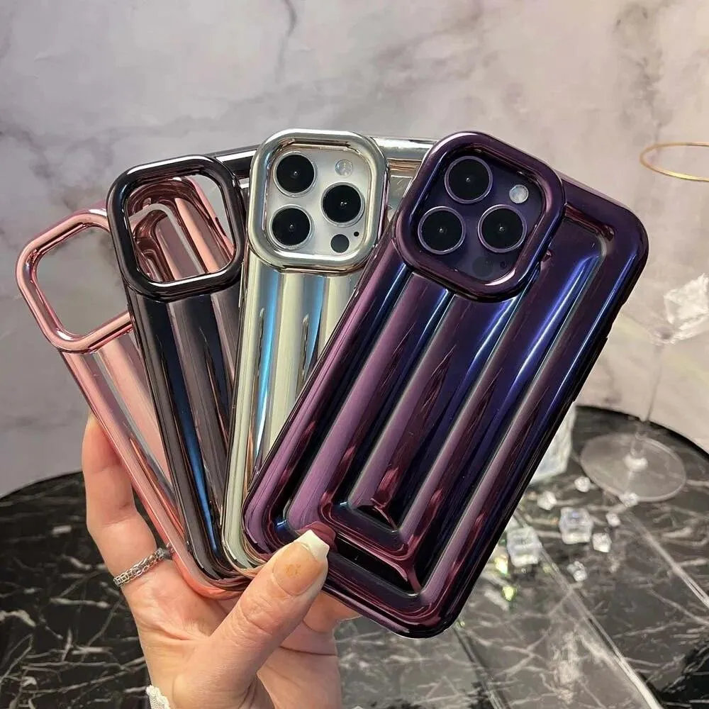 Electroplated 3D Stripe Soft Case for iPhone 14 13 12 Pro Max 11 14Plus Shell Shockproof Luggage Box Air-Bags Glossy Cover Funda