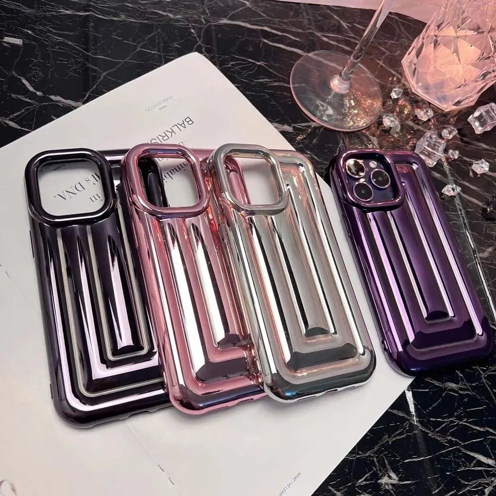 Electroplated 3D Stripe Soft Case for iPhone 14 13 12 Pro Max 11 14Plus Shell Shockproof Luggage Box Air-Bags Glossy Cover Funda