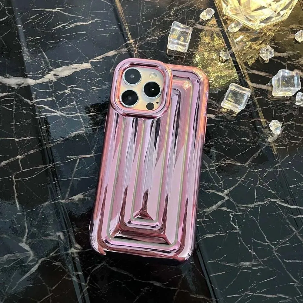 Electroplated 3D Stripe Soft Case for iPhone 14 13 12 Pro Max 11 14Plus Shell Shockproof Luggage Box Air-Bags Glossy Cover Funda