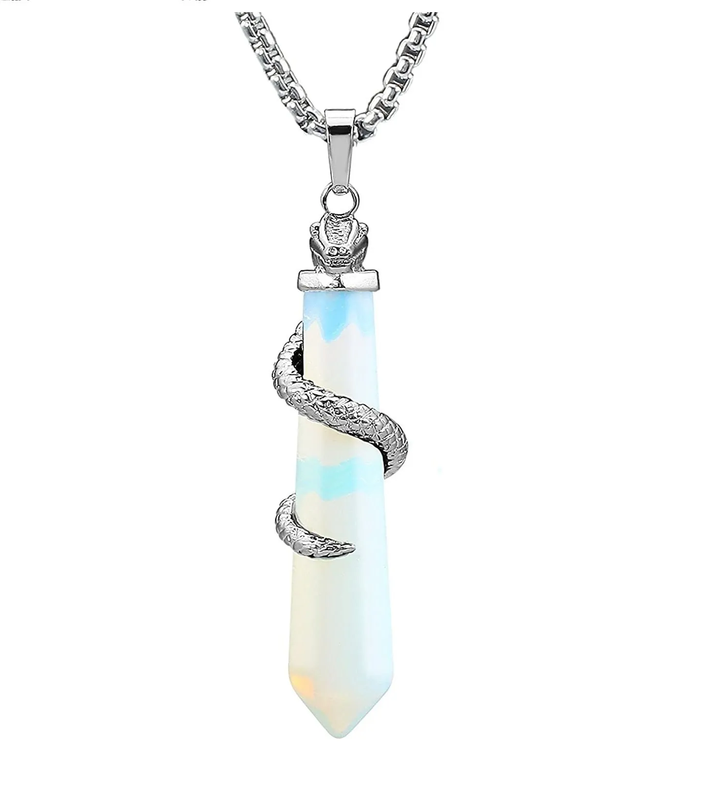 Fashion Healing Energy Gemstones Crystal Stainless Steel Chain Pendant Necklace for Women