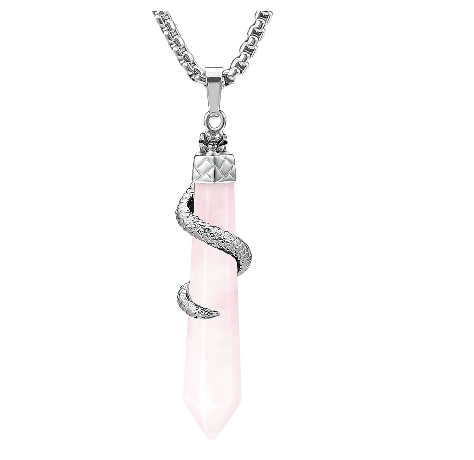 Fashion Healing Energy Gemstones Crystal Stainless Steel Chain Pendant Necklace for Women