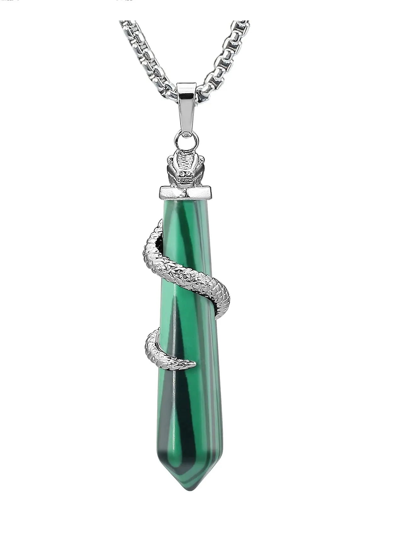 Fashion Healing Energy Gemstones Crystal Stainless Steel Chain Pendant Necklace for Women