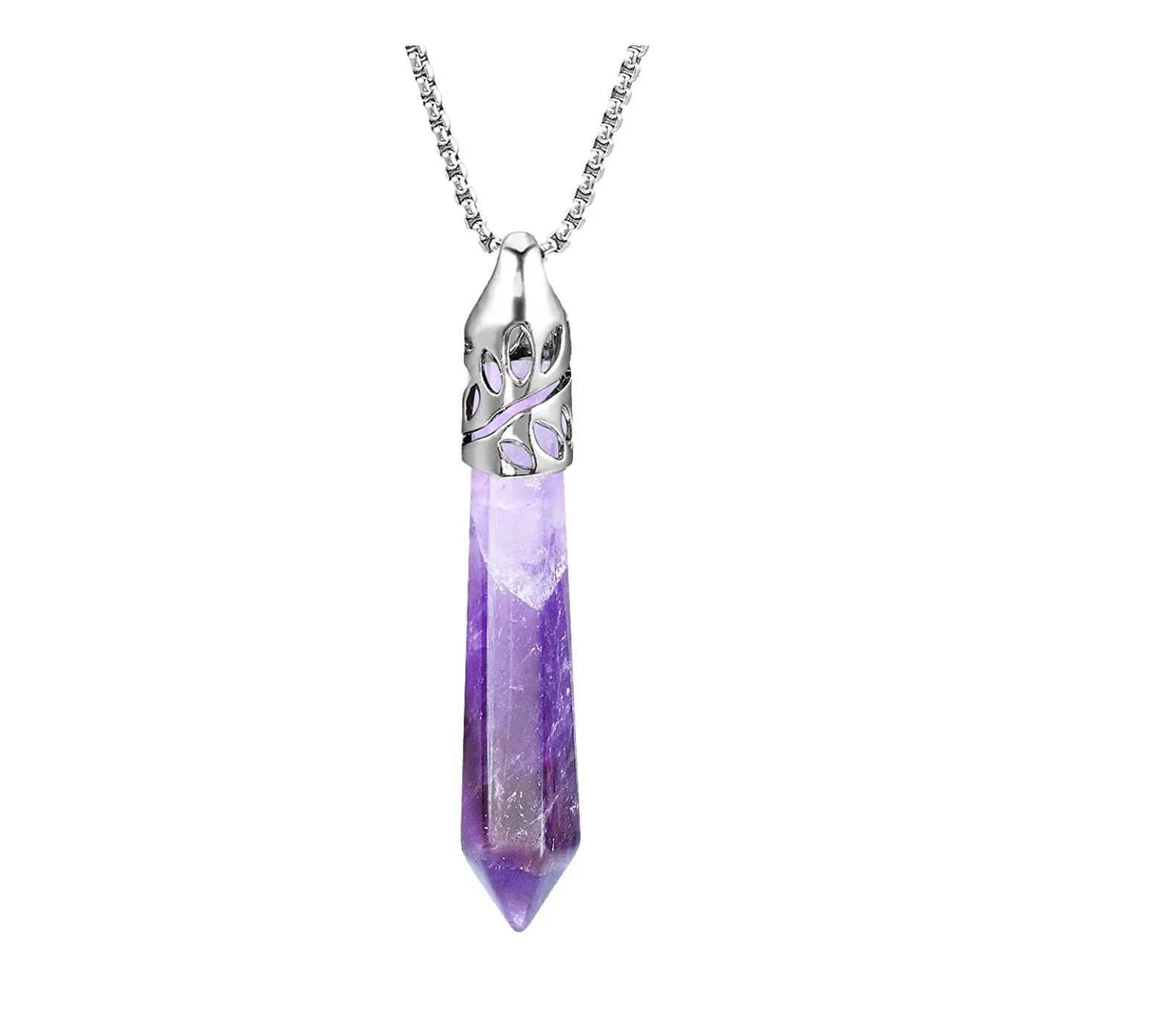 Fashion Healing Energy Gemstones Crystal Stainless Steel Chain Pendant Necklace for Women