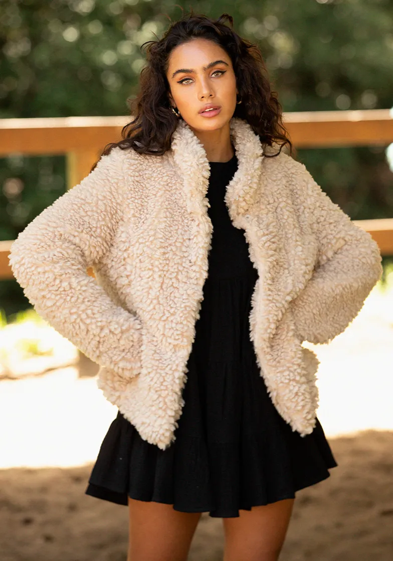 Felicity Faux Fur Jacket- Beige