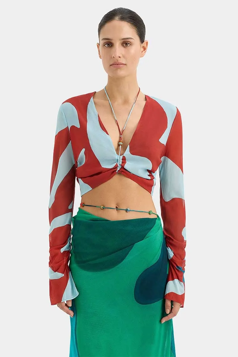 FRANKIE GATHERED SLEEVE TOP-RUBY REFLECTION