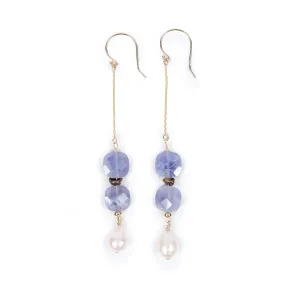 Freshwater and Keshi Pearl, Iolite, and Gold Ear Wires