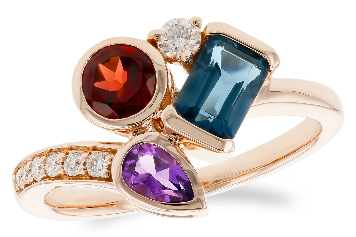 Garnet, Amethyst and Blue Topaz Ring