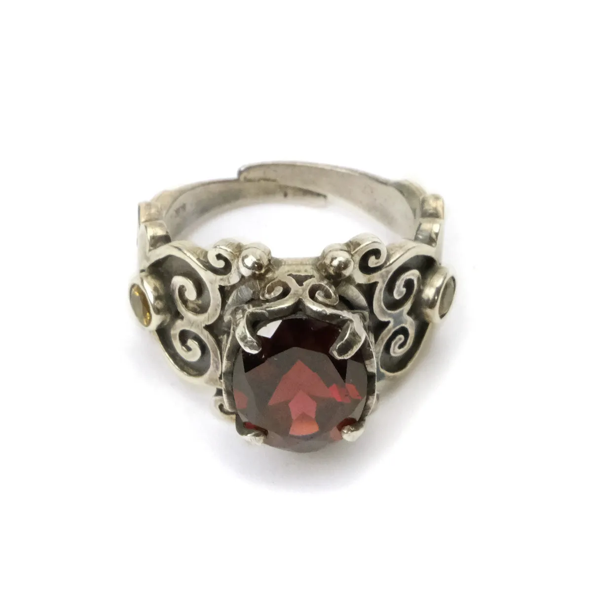 Garnet Sterling Silver Adjustable Ring