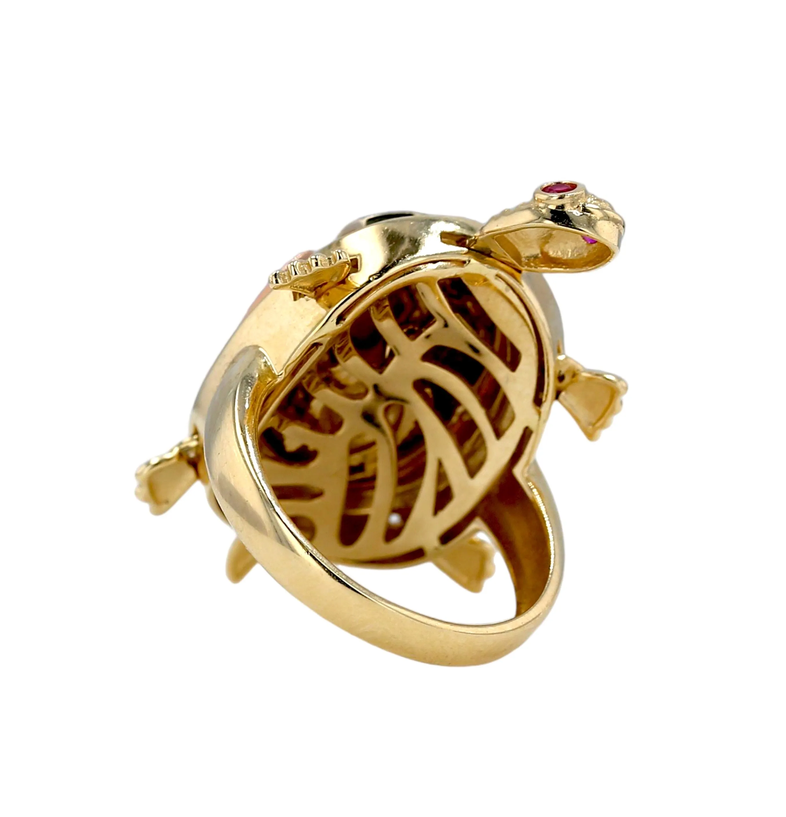 Gold 14k three color turtle mother and baby ring