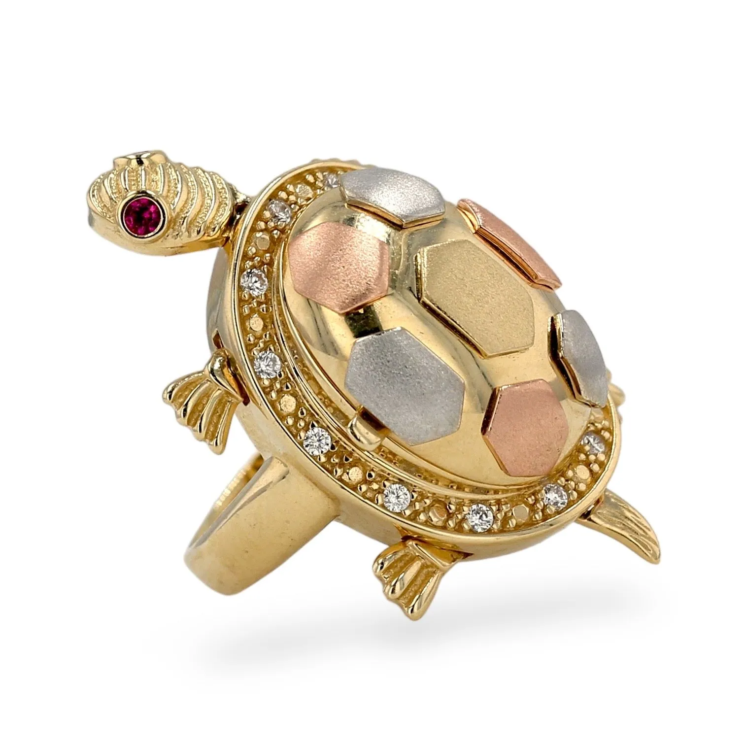 Gold 14k three color turtle mother and baby ring