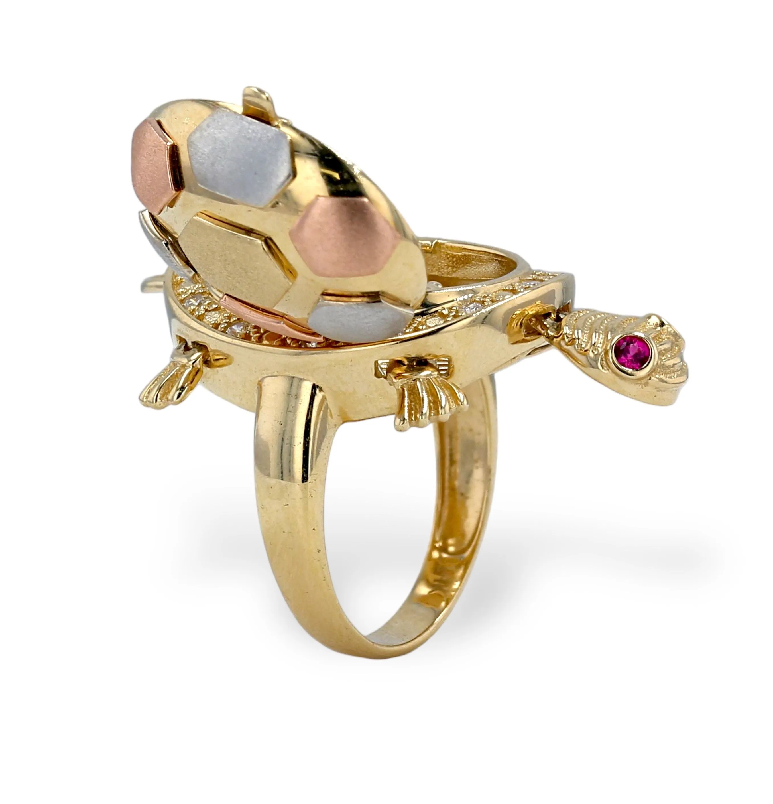 Gold 14k three color turtle mother and baby ring