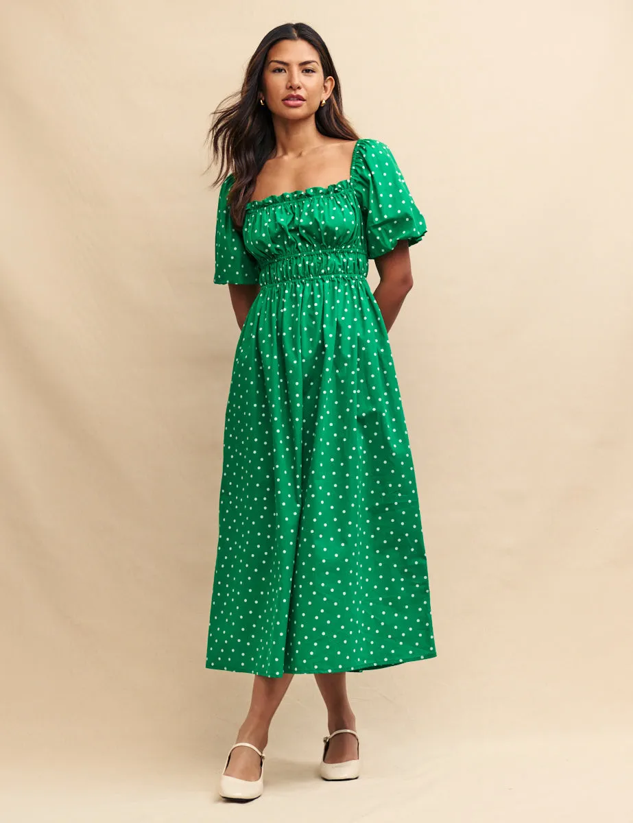 Green Polka Dot Kurti Midi Dress