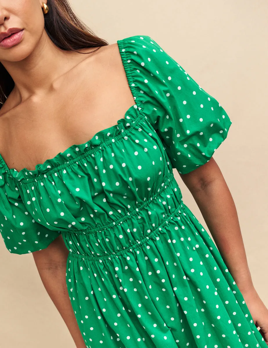 Green Polka Dot Kurti Midi Dress