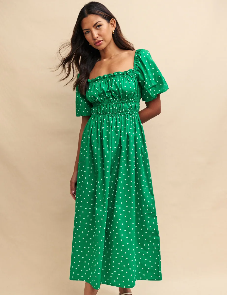 Green Polka Dot Kurti Midi Dress