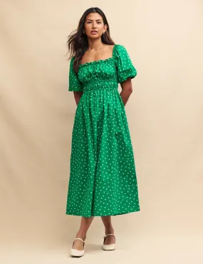 Green Polka Dot Kurti Midi Dress