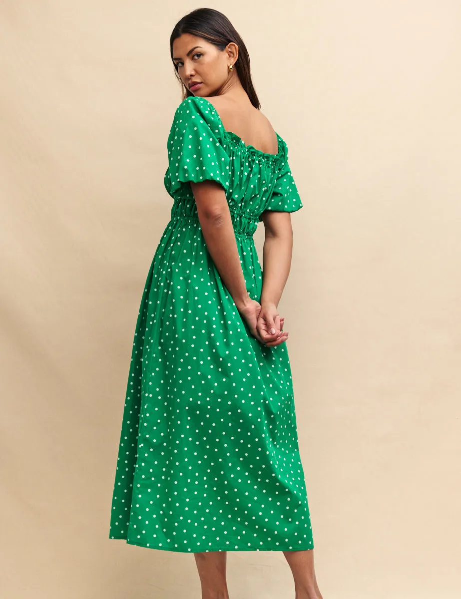 Green Polka Dot Kurti Midi Dress