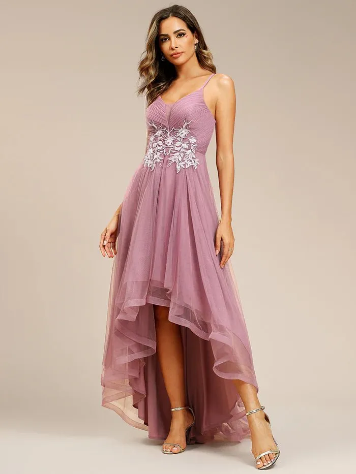 High Low Mesh Appliques Formal Dress