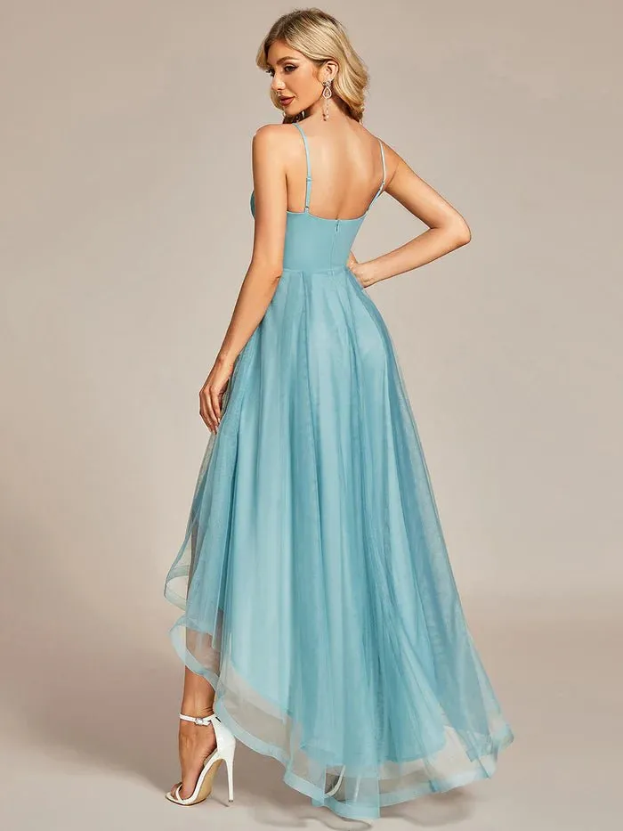 High Low Mesh Appliques Formal Dress