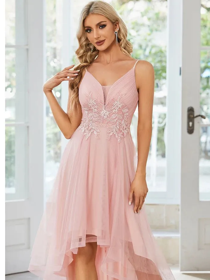 High Low Mesh Appliques Formal Dress