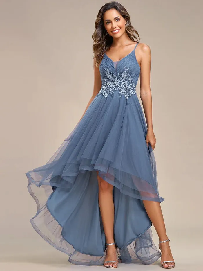 High Low Mesh Appliques Formal Dress