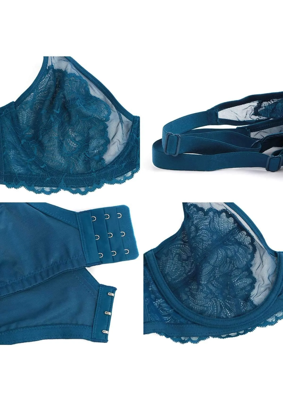 HSIA Blossom Unlined Biscay Blue Lace Bra Set