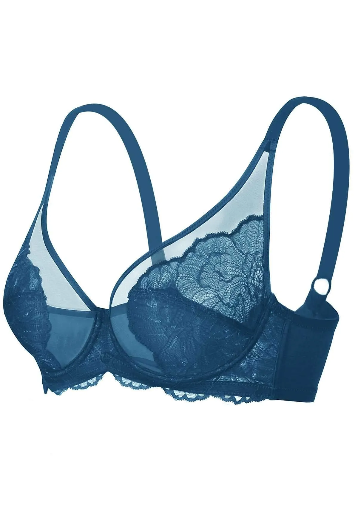 HSIA Blossom Unlined Biscay Blue Lace Bra Set