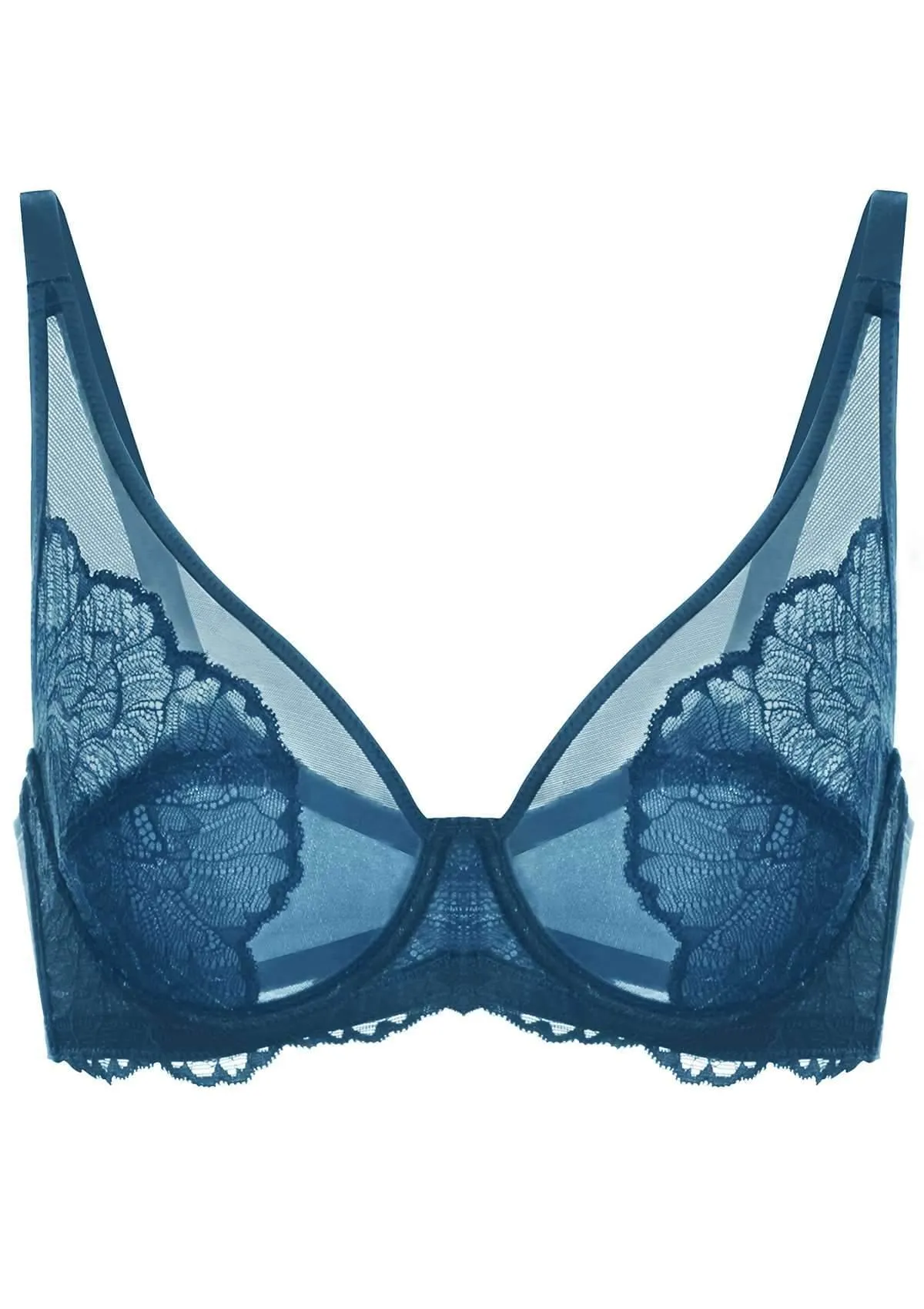 HSIA Blossom Unlined Biscay Blue Lace Bra Set