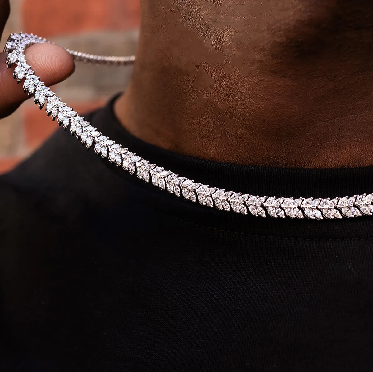 Iced Herringbone Chain in White Gold