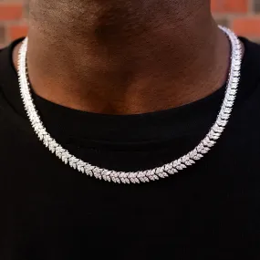 Iced Herringbone Chain in White Gold