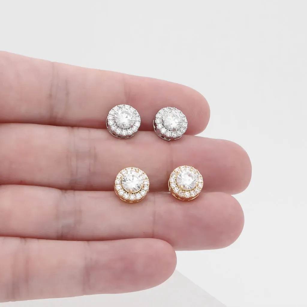 Iced Out CZ Paved Round Stud Earrings