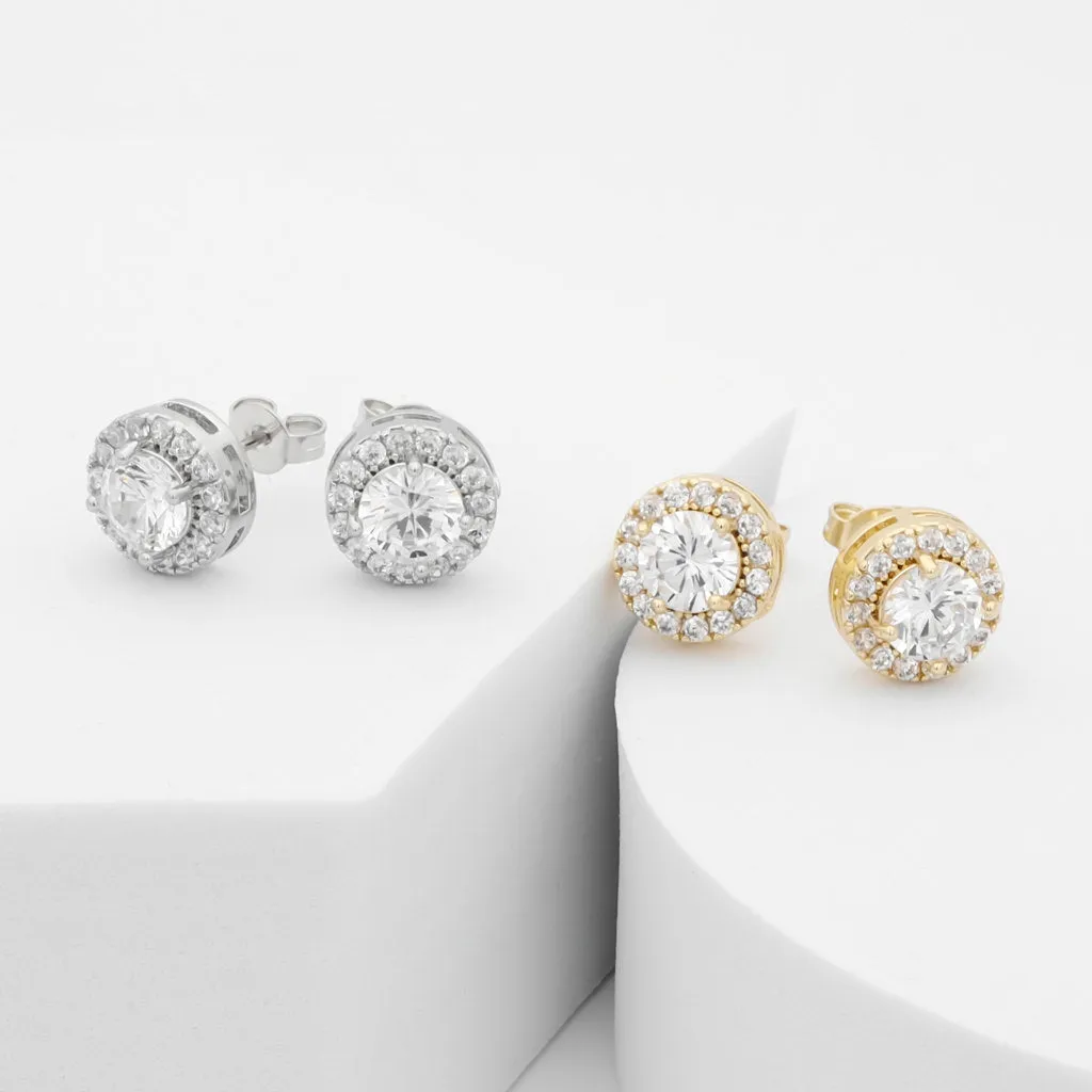 Iced Out CZ Paved Round Stud Earrings