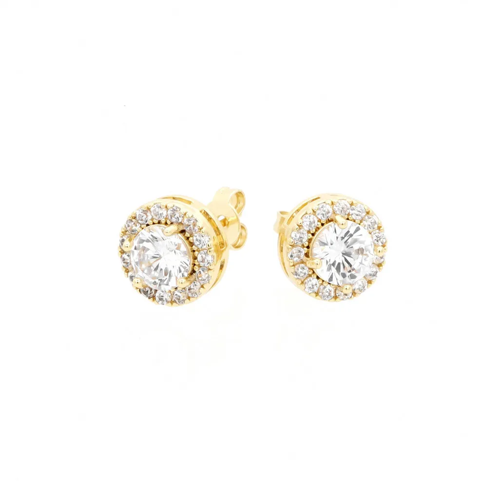 Iced Out CZ Paved Round Stud Earrings