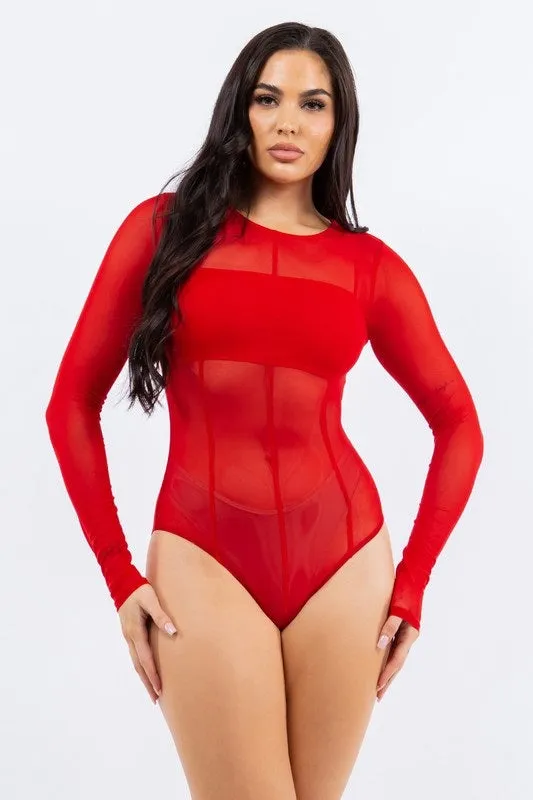 Jr Long Sleeve Mesh Bodysuit - Red