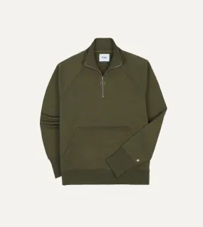 Khaki Green Cotton Quarter Zip Sweatshirt