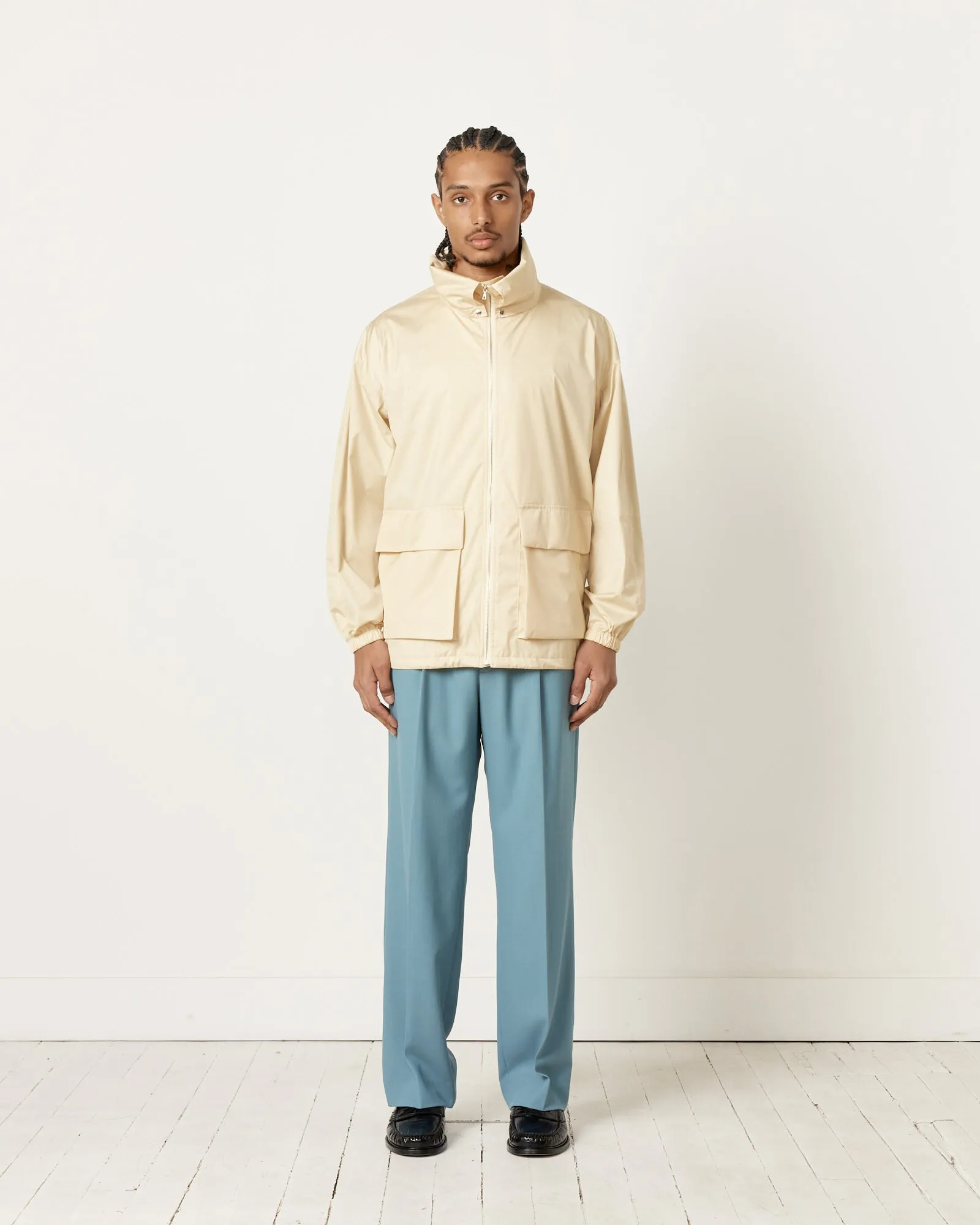 Laminate Zip Blouson in Light Beige