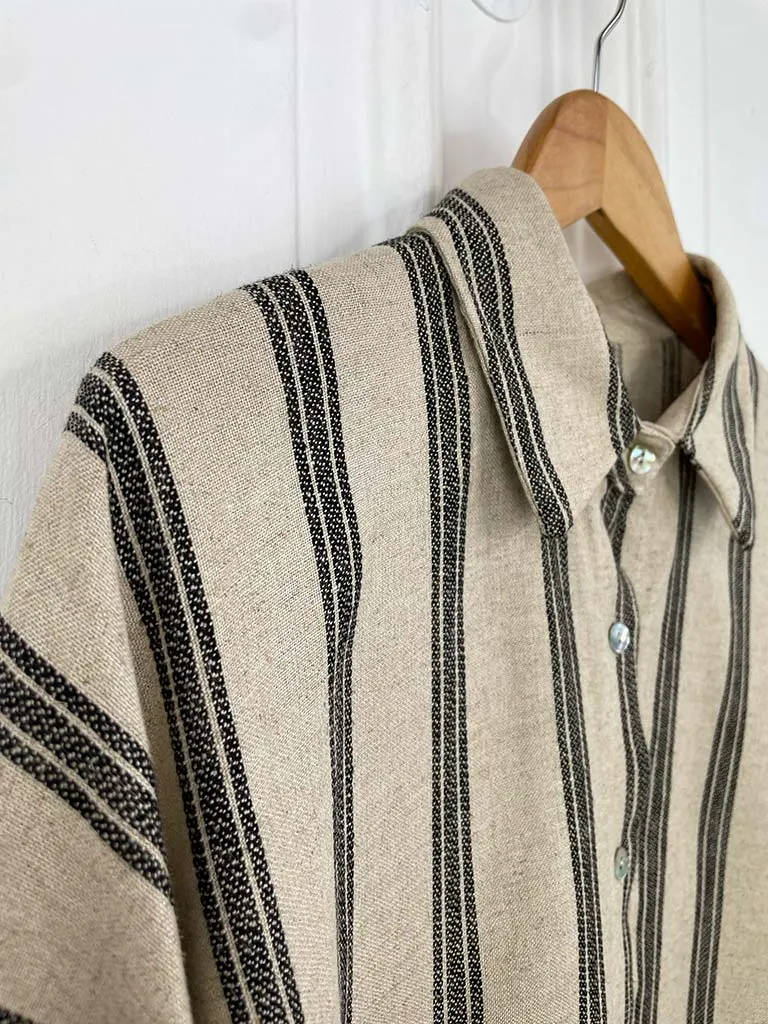 Linen Mix Striped Boyfriend Shirt