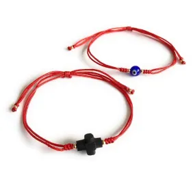 Matching Set of 2 Evil Eye and Jet Stone Adjustable Bracelets