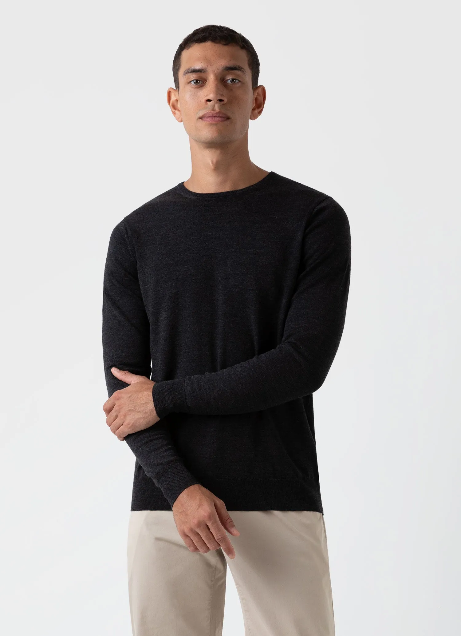 Men's Extra-Fine Merino Crew Neck in Charcoal Melange