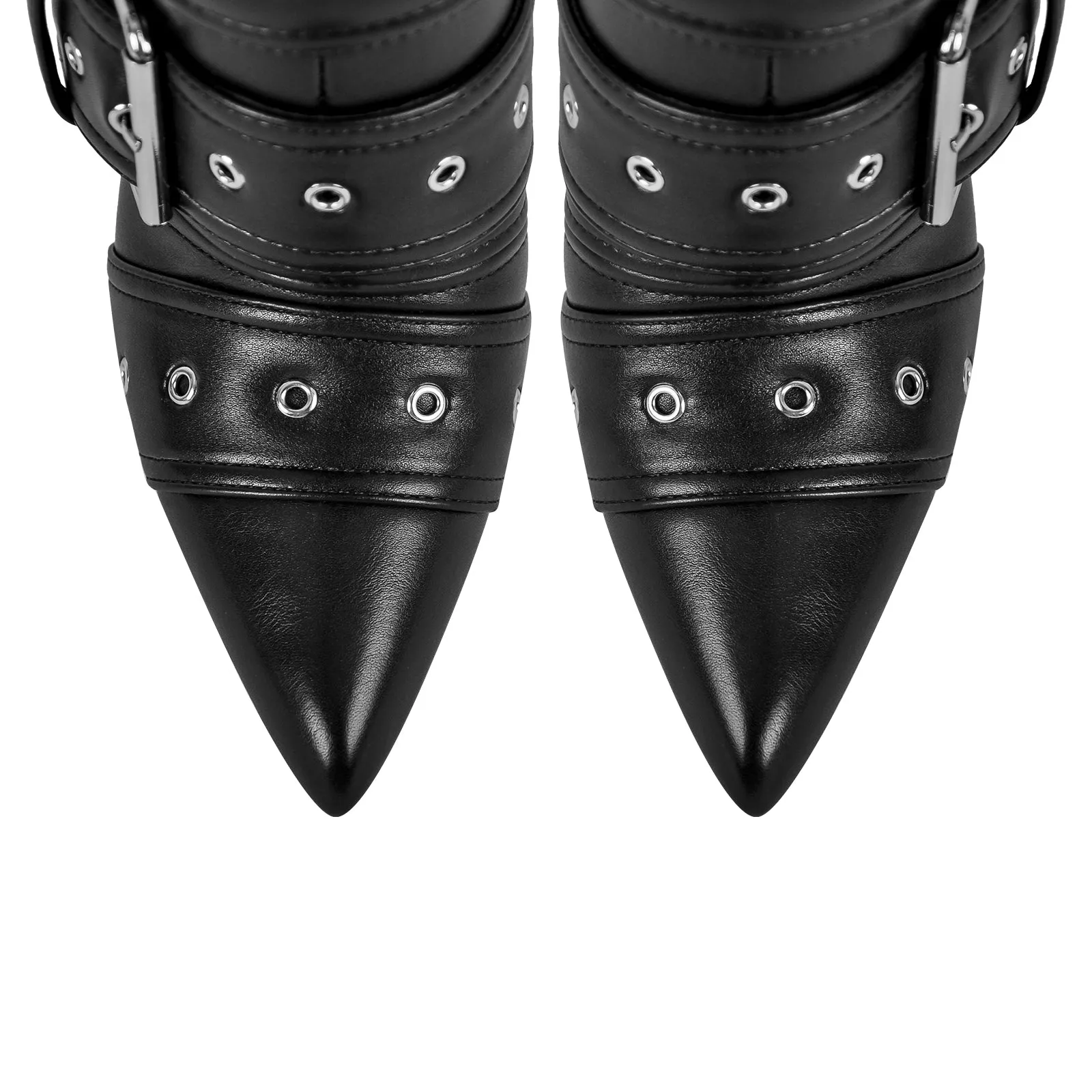 Metallic Pointed Toe Buckles Stiletto Ankle Boots