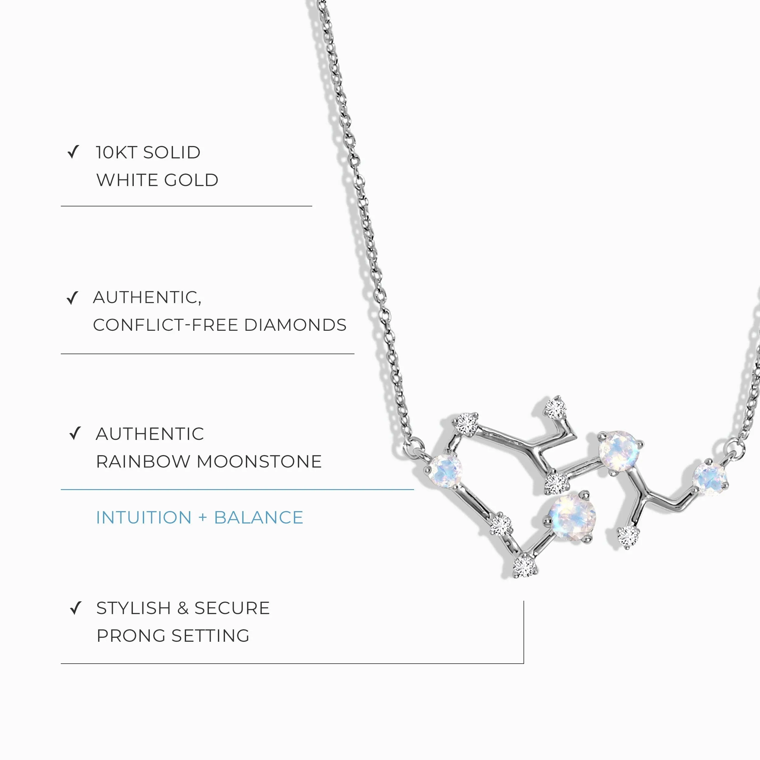 Moonstone Diamond Necklace - Sagittarius Zodiac Constellation