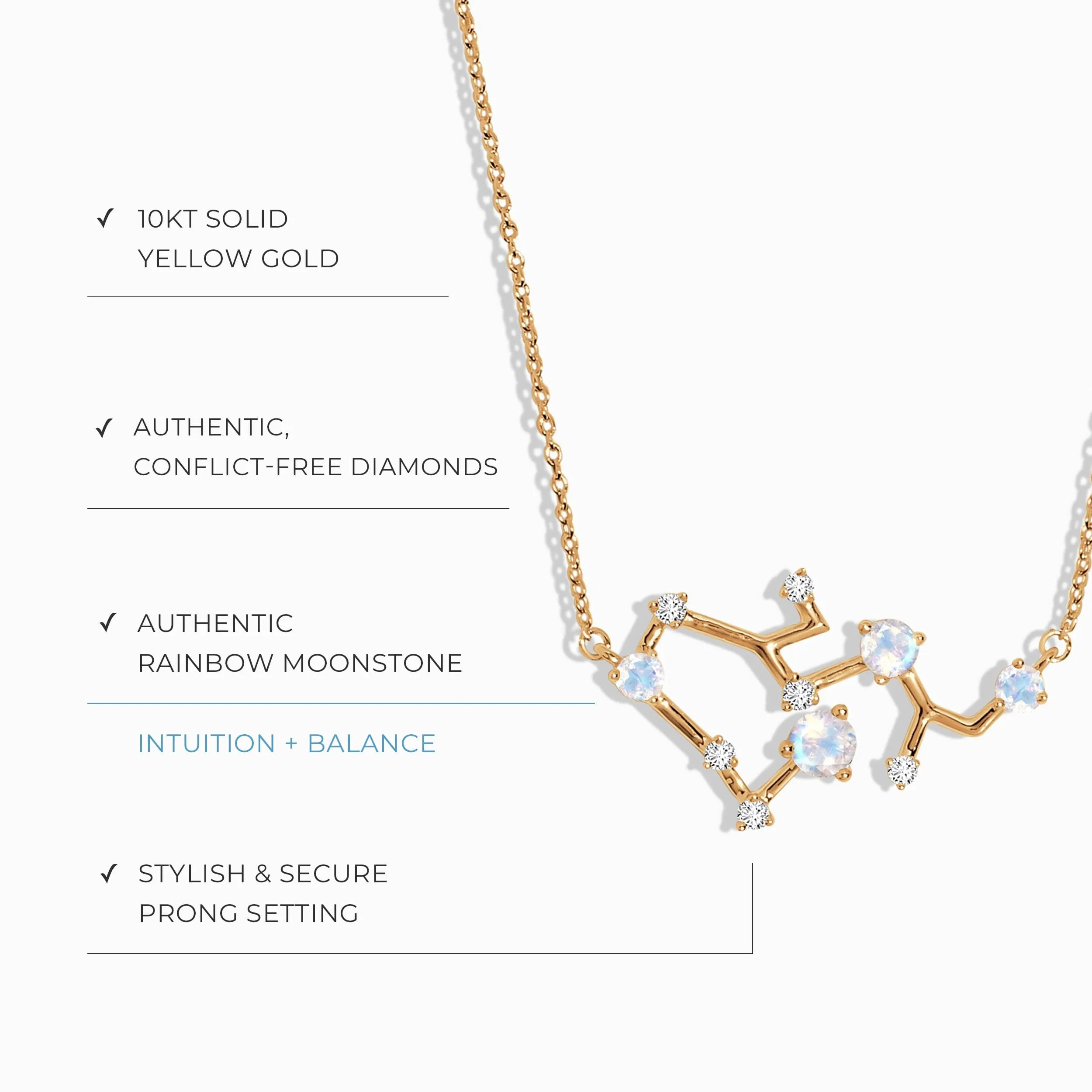 Moonstone Diamond Necklace - Sagittarius Zodiac Constellation