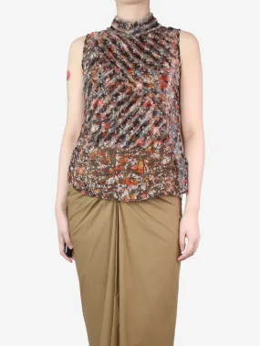 Multi silk printed sheer top - size UK 10