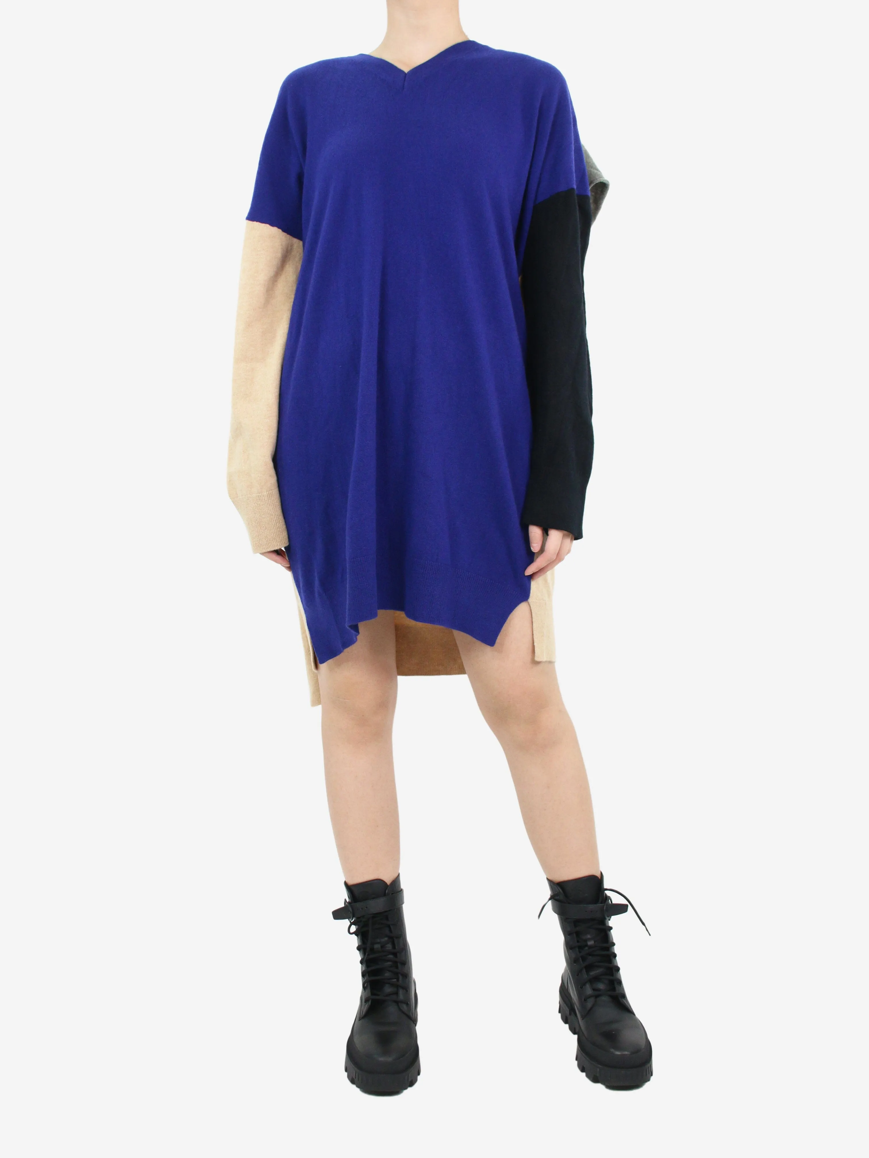 Multicoloured colourblock sleeve-knot dress - size S