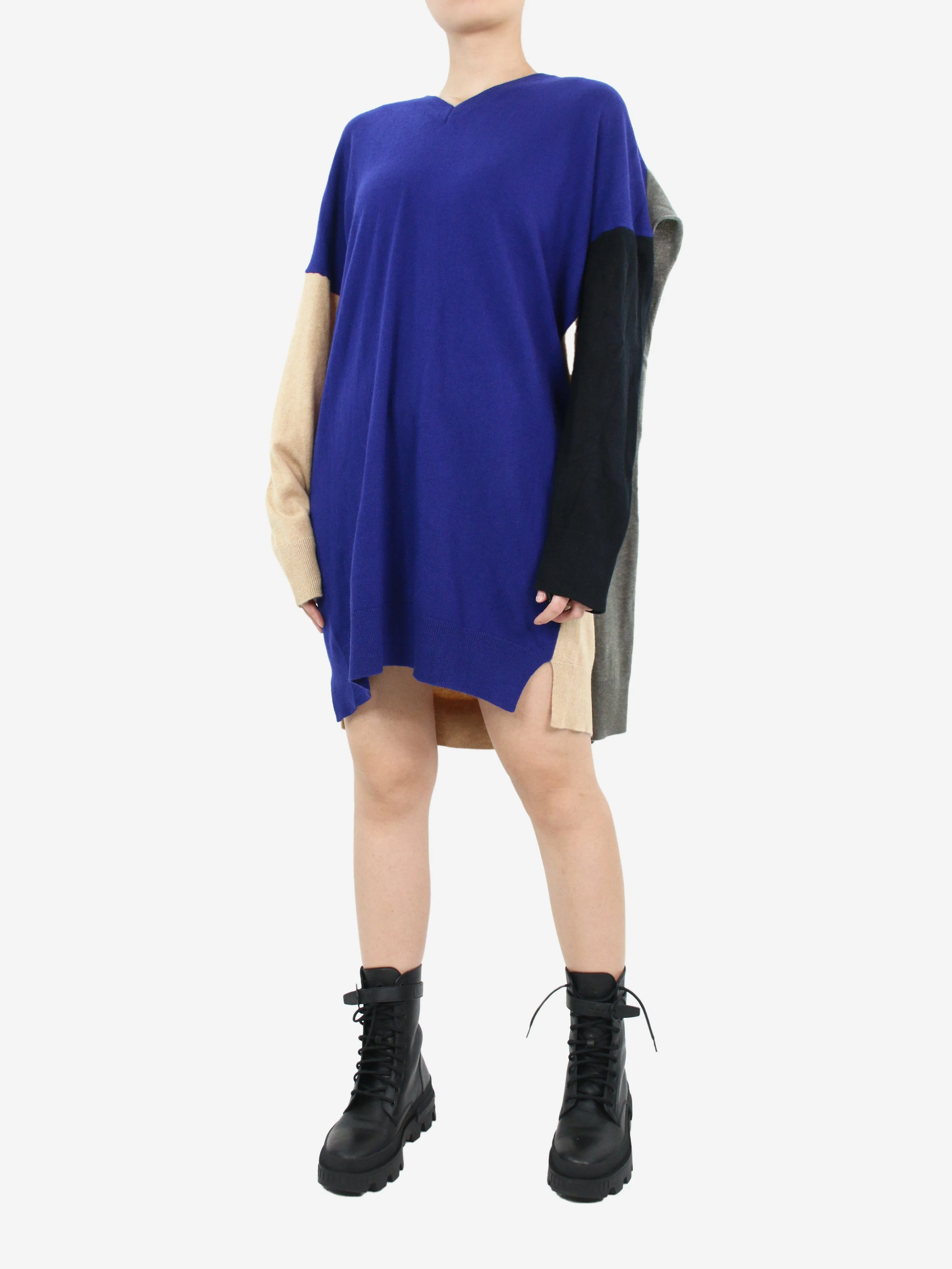 Multicoloured colourblock sleeve-knot dress - size S