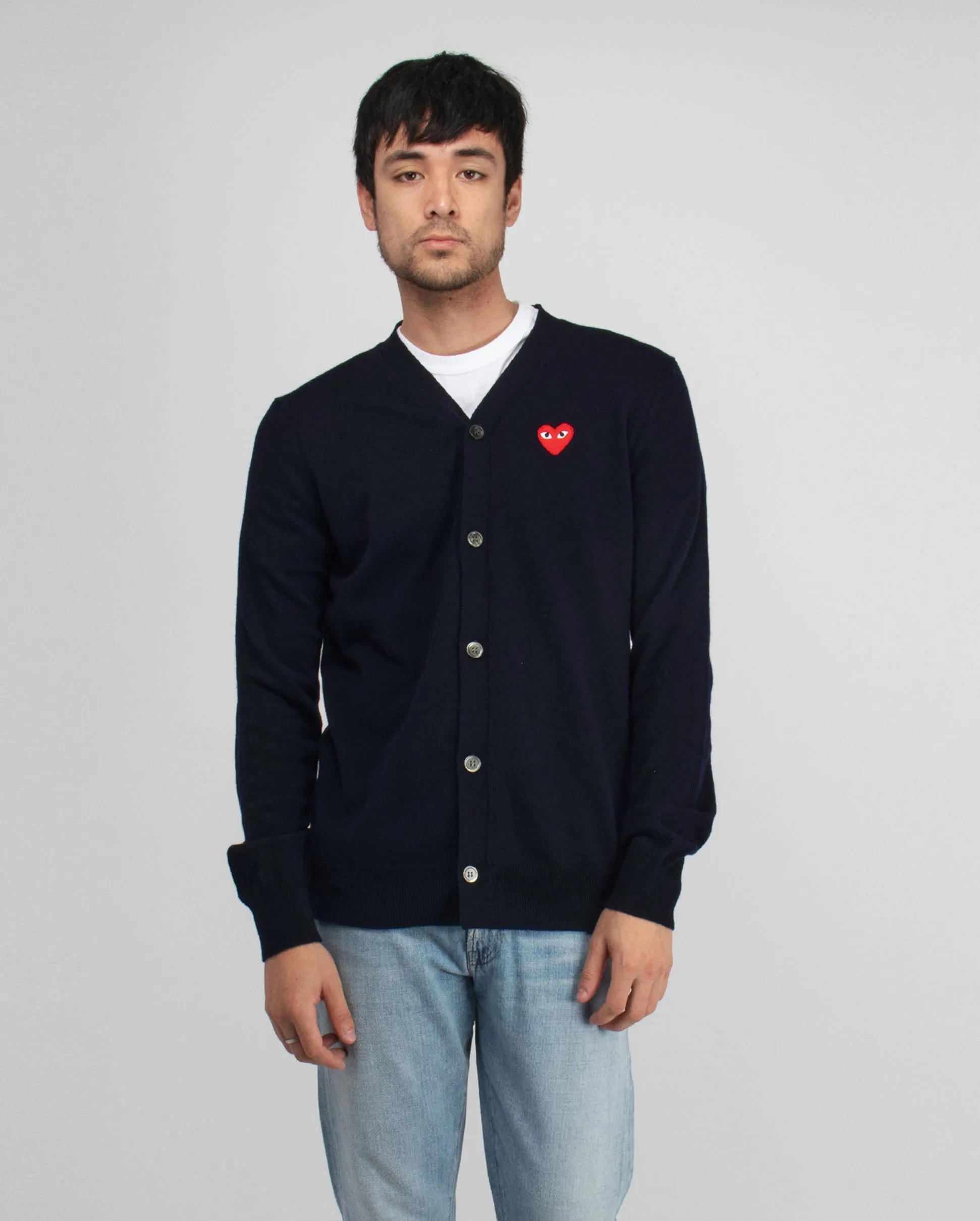 N008 RED HEART CARDIGAN / NAVY