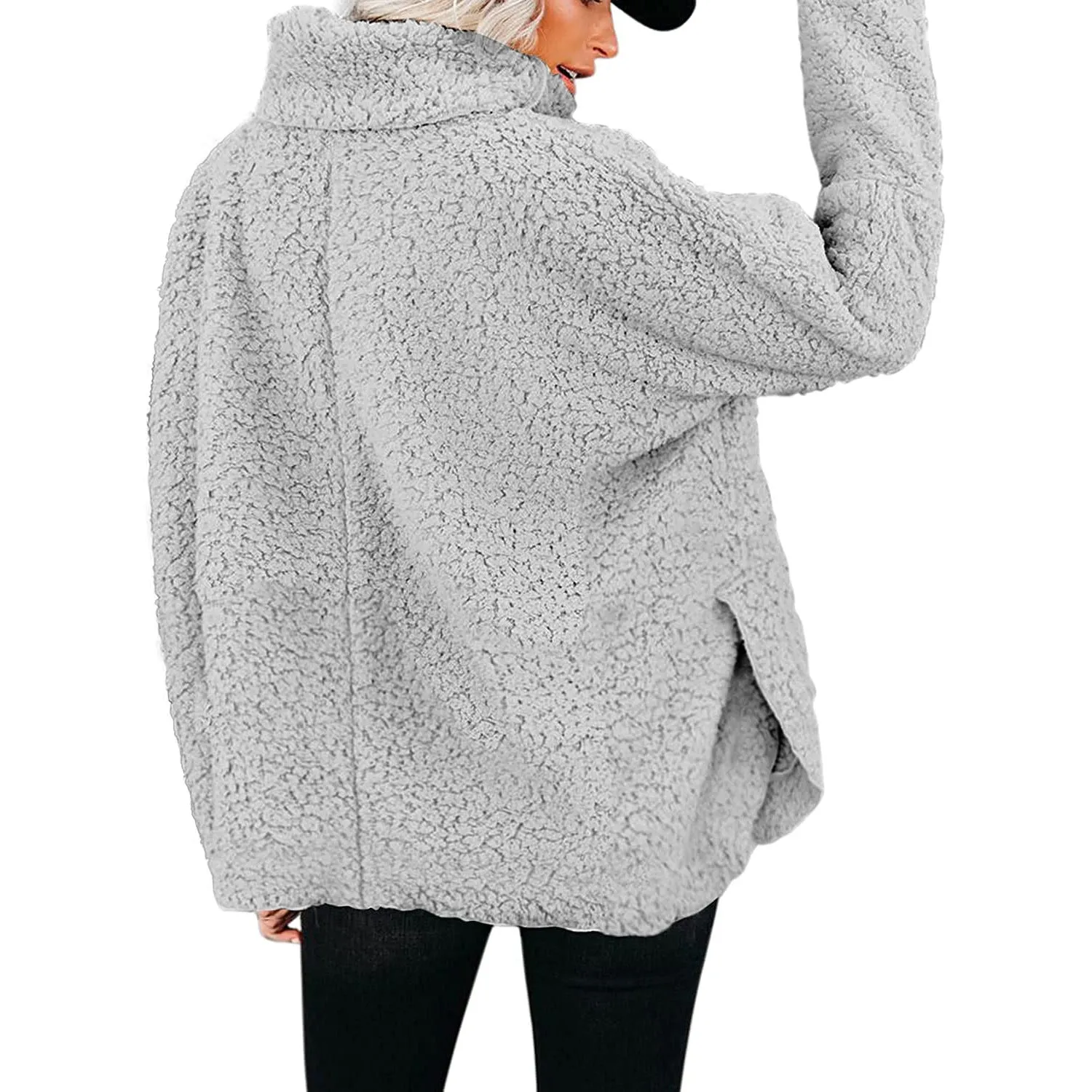 Oversized Turtleneck-Style Fleece Long Sleeved Sweater